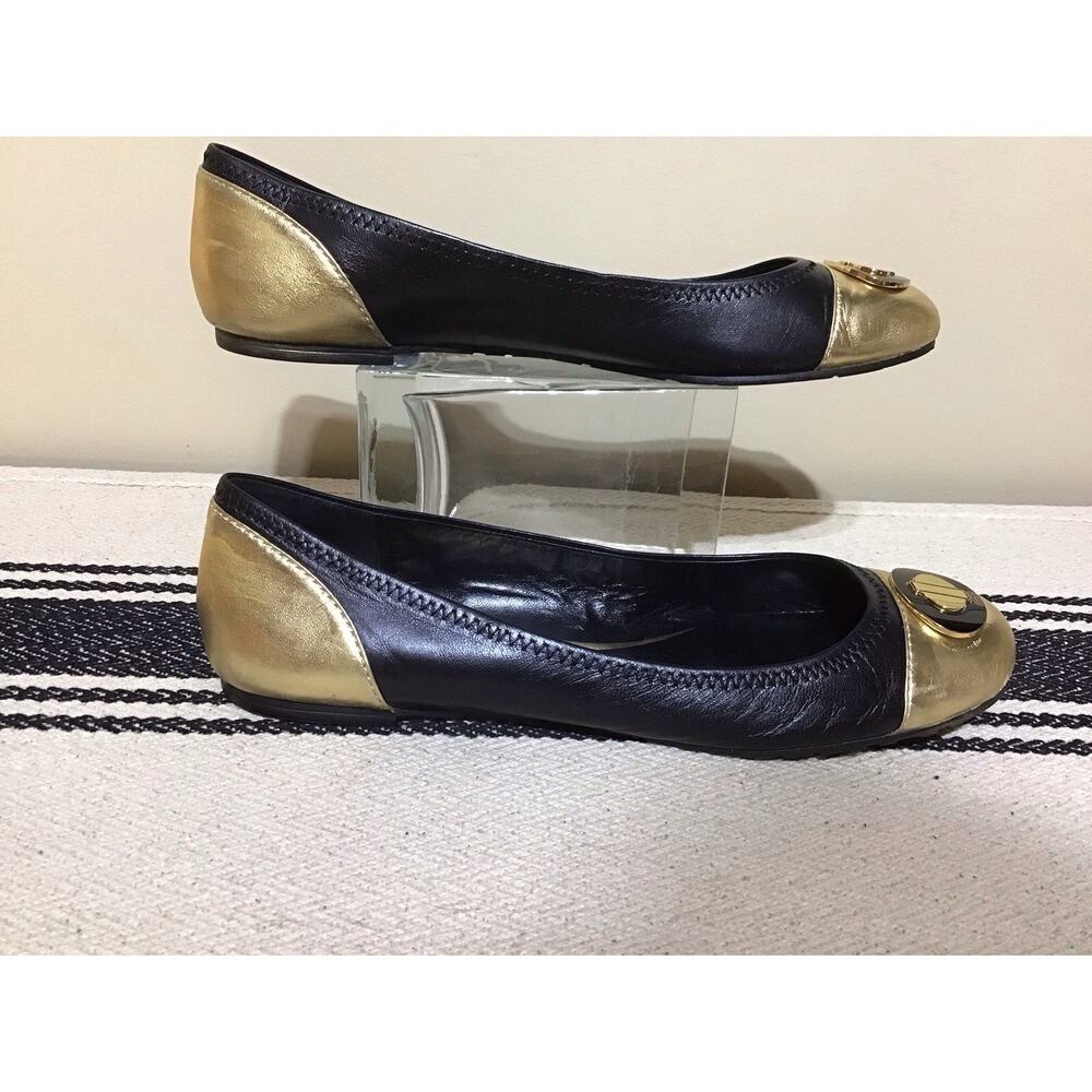 Coach Women’s Shoes Black Gold Flats Sz 10 Old Money Preppy Career Luxury Event - Picture 3 of 9